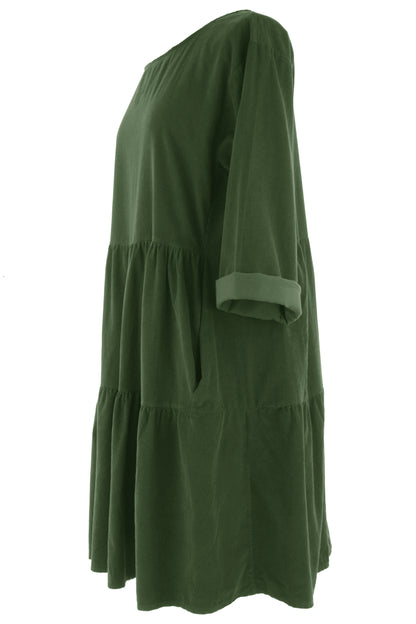 Tiered Swing Corduroy Dress