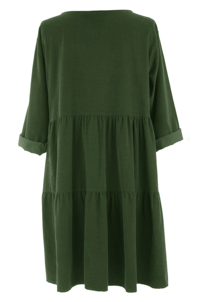 Tiered Swing Corduroy Dress