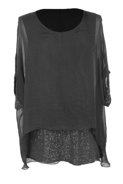 Sequin Hem Silk Top