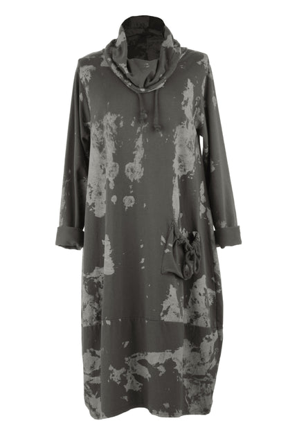 Abstract Print Cowl Neck Dress