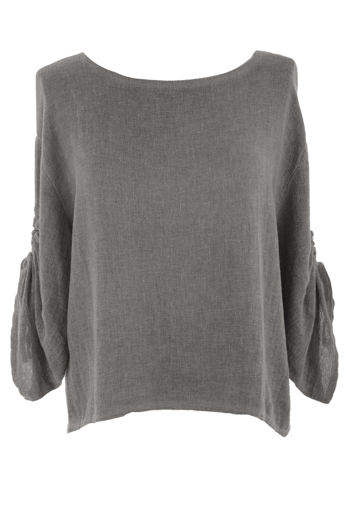 Ruched Sleeve Hopsack Top