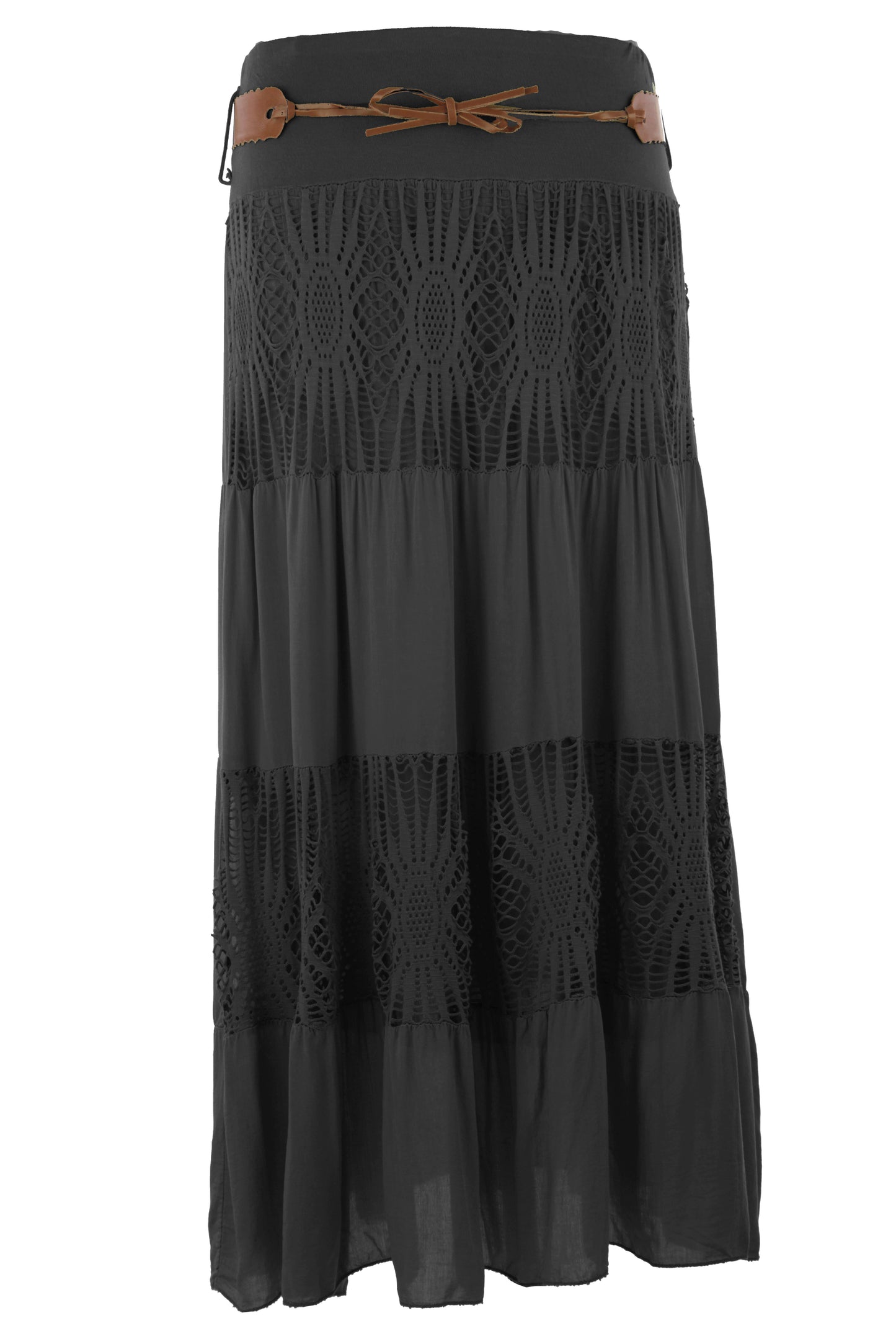 Crochet Tiered Belt Midi Skirt