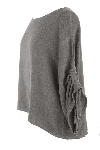 Ruched Sleeve Hopsack Top