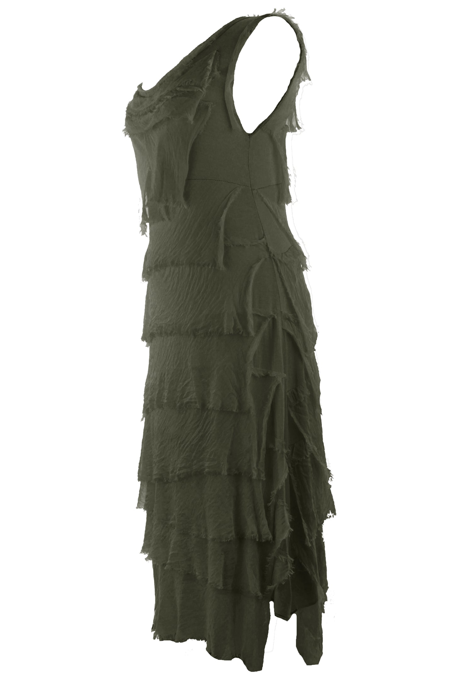 Sleeveless Frayed Detail Silk Midi