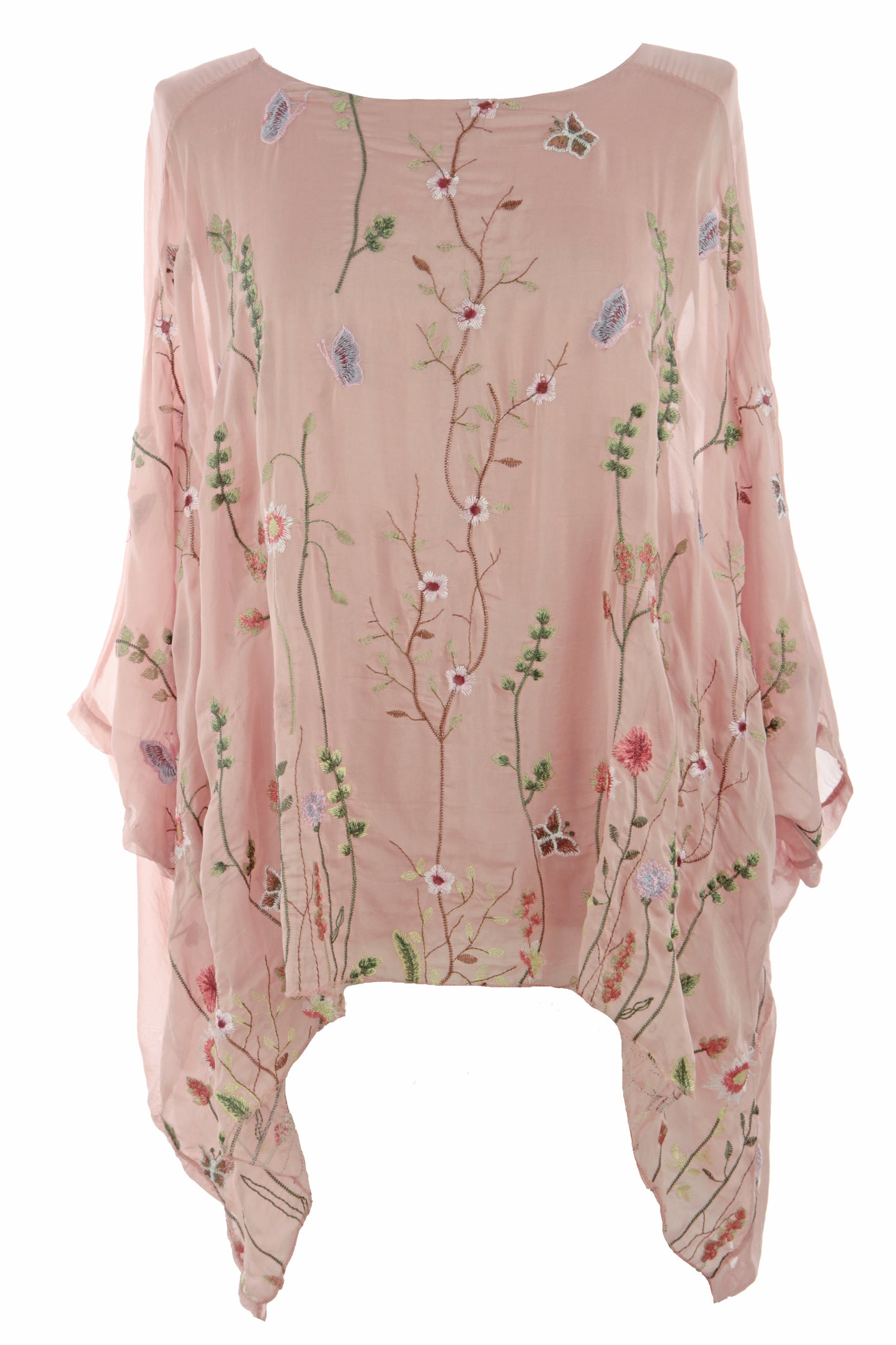 Floral Embroidery Silk Blouse