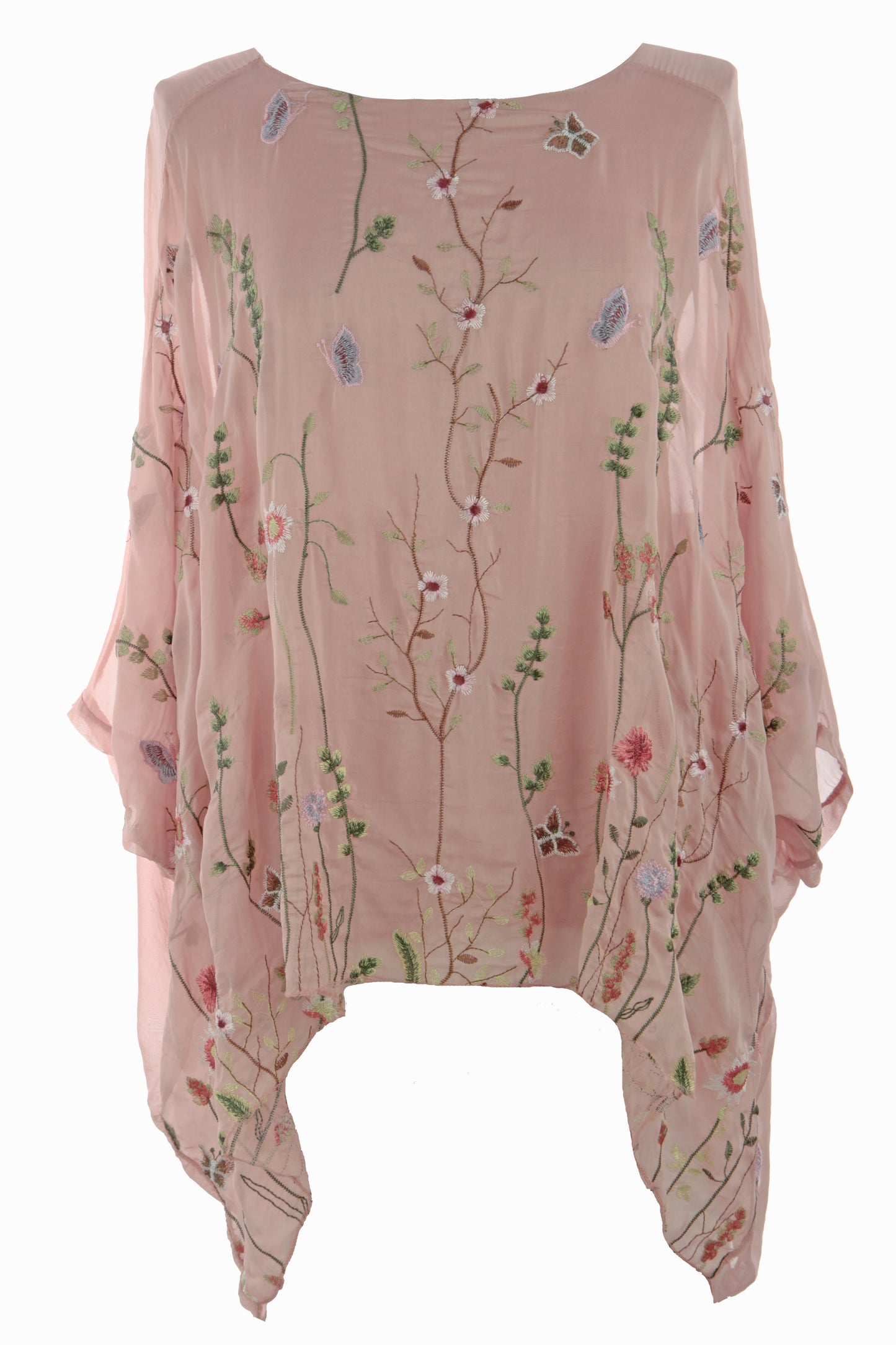 Floral Embroidery Silk Blouse