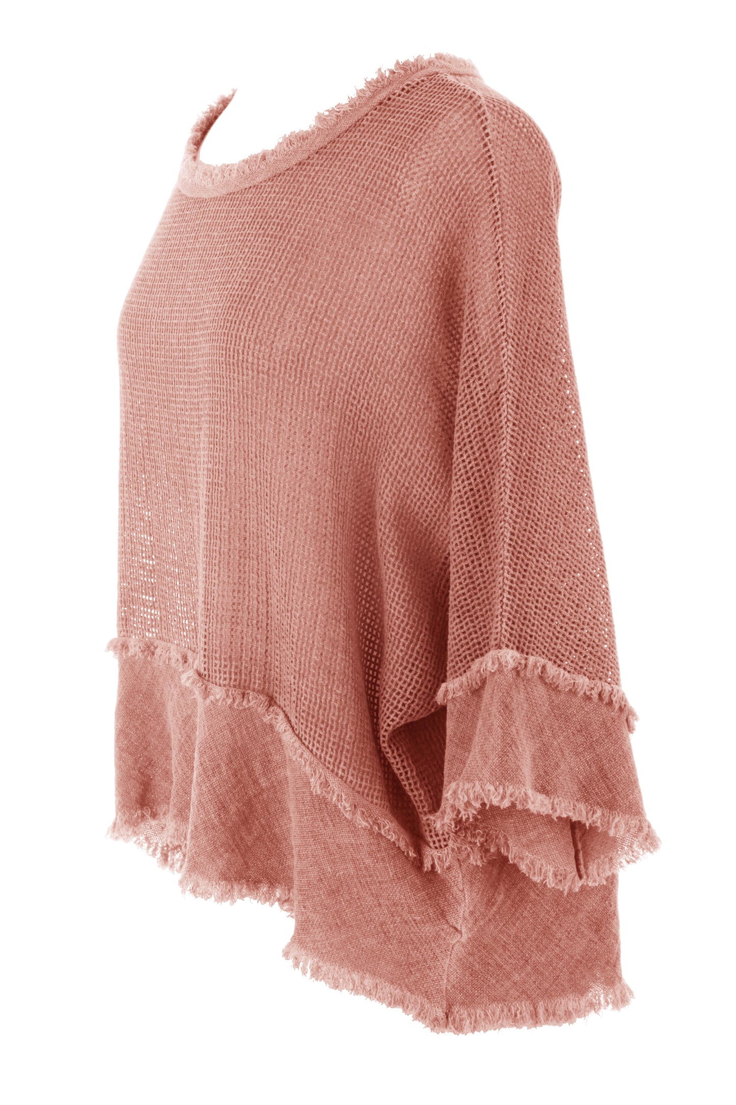 Frayed Trim Linen Mesh Top