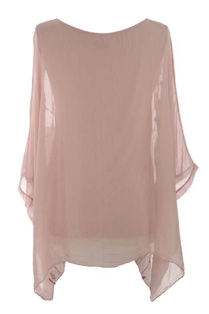 Floral Embroidery Silk Blouse