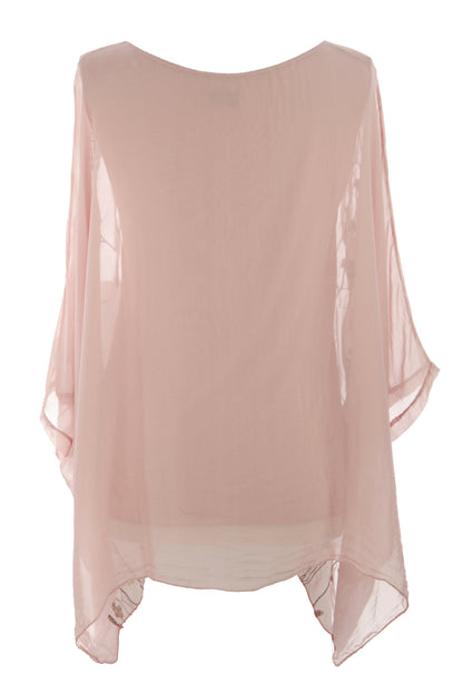 Floral Embroidery Silk Blouse