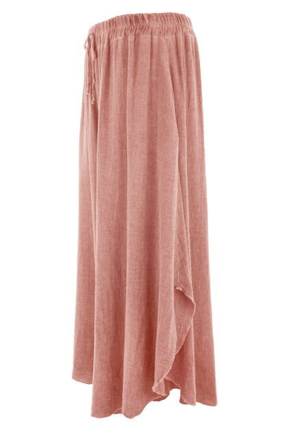 Side Slit Wide Leg Teabag Linen Trouser