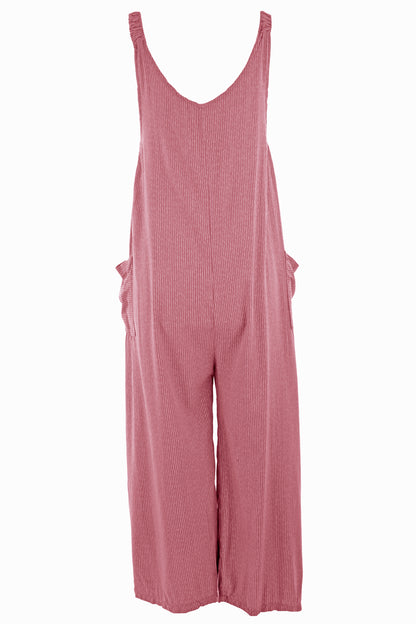 Button Detail Stripe Jumpsuit