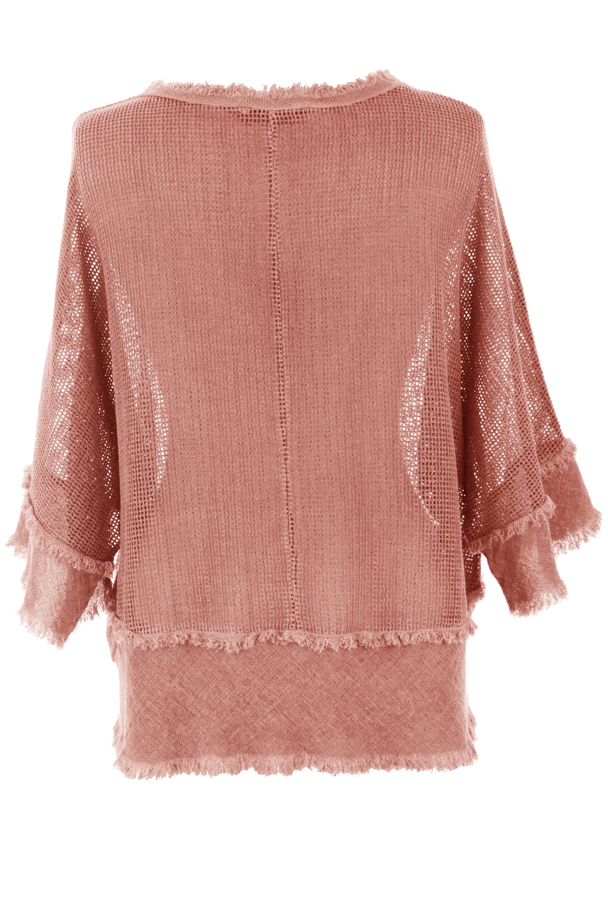 Frayed Trim Linen Mesh Top