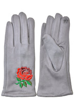 Load image into Gallery viewer, Rose Embroidery Suede Gloves
