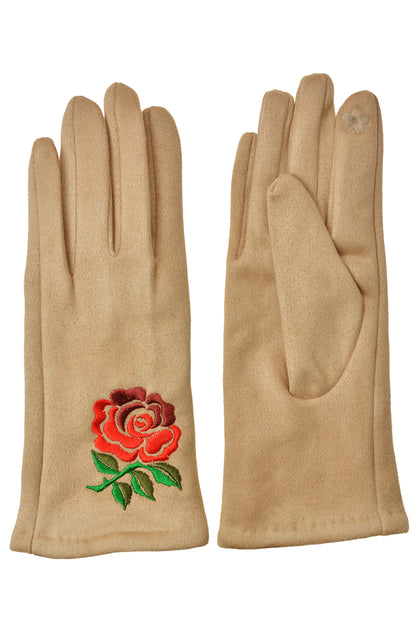 Rose Embroidery Suede Gloves
