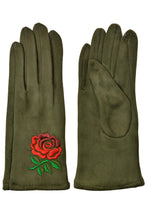 Load image into Gallery viewer, Rose Embroidery Suede Gloves

