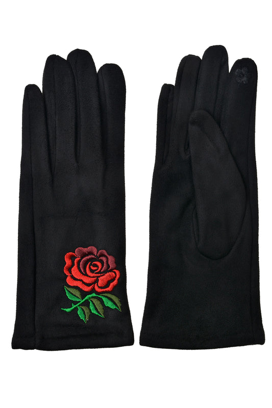 Rose Embroidery Suede Gloves