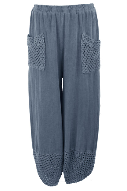 2 Crochet Pocket Barrel Leg Teabag Trouser