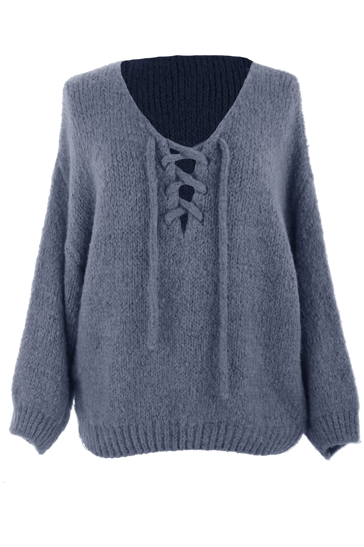 Lace Up Neck Wool Knit Jumper