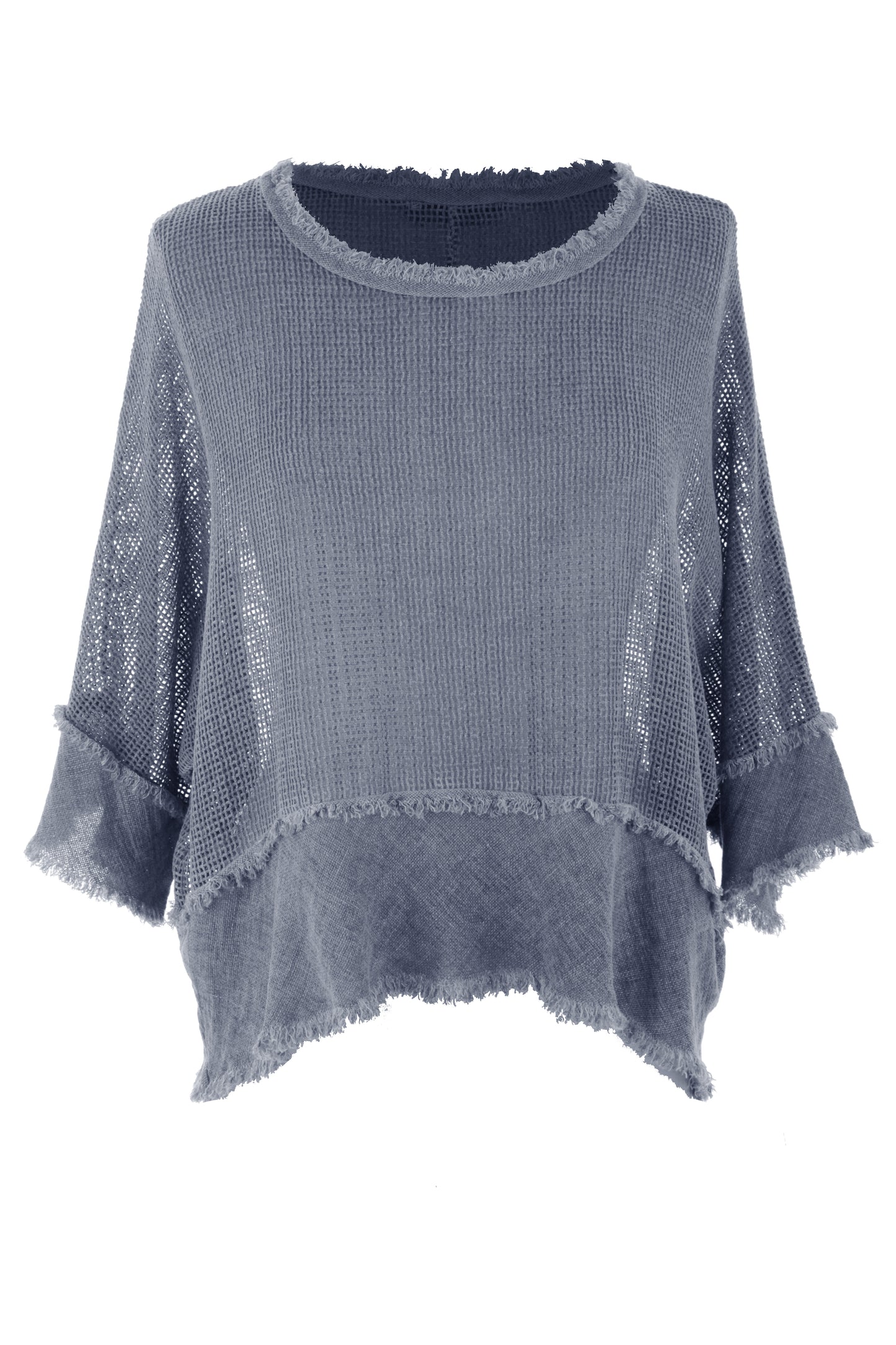 Frayed Trim Linen Mesh Top