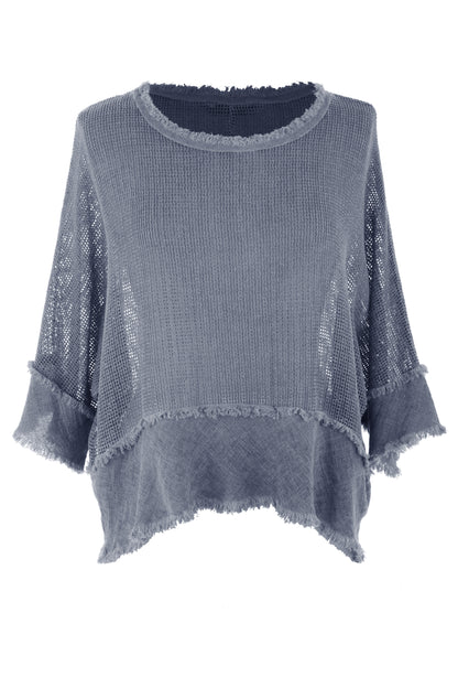 Frayed Trim Linen Mesh Top