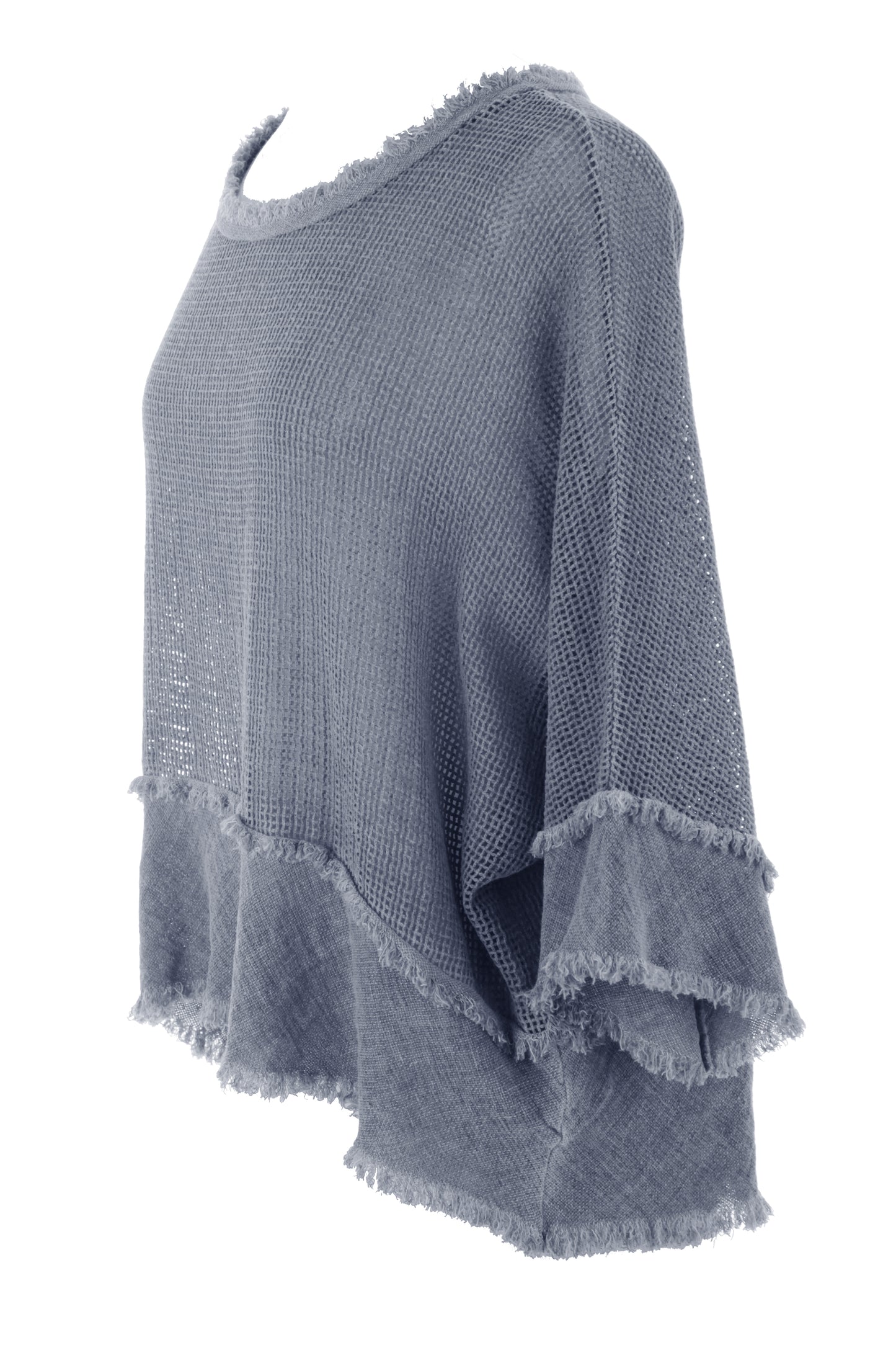 Frayed Trim Linen Mesh Top