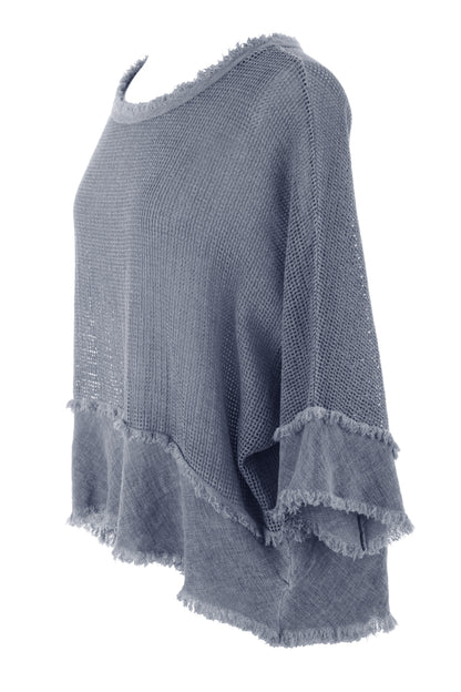 Frayed Trim Linen Mesh Top