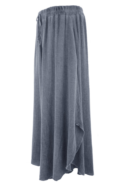 Side Slit Wide Leg Teabag Linen Trouser