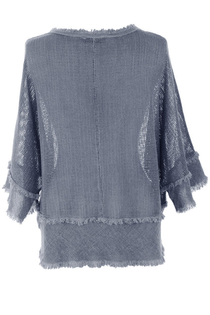 Frayed Trim Linen Mesh Top