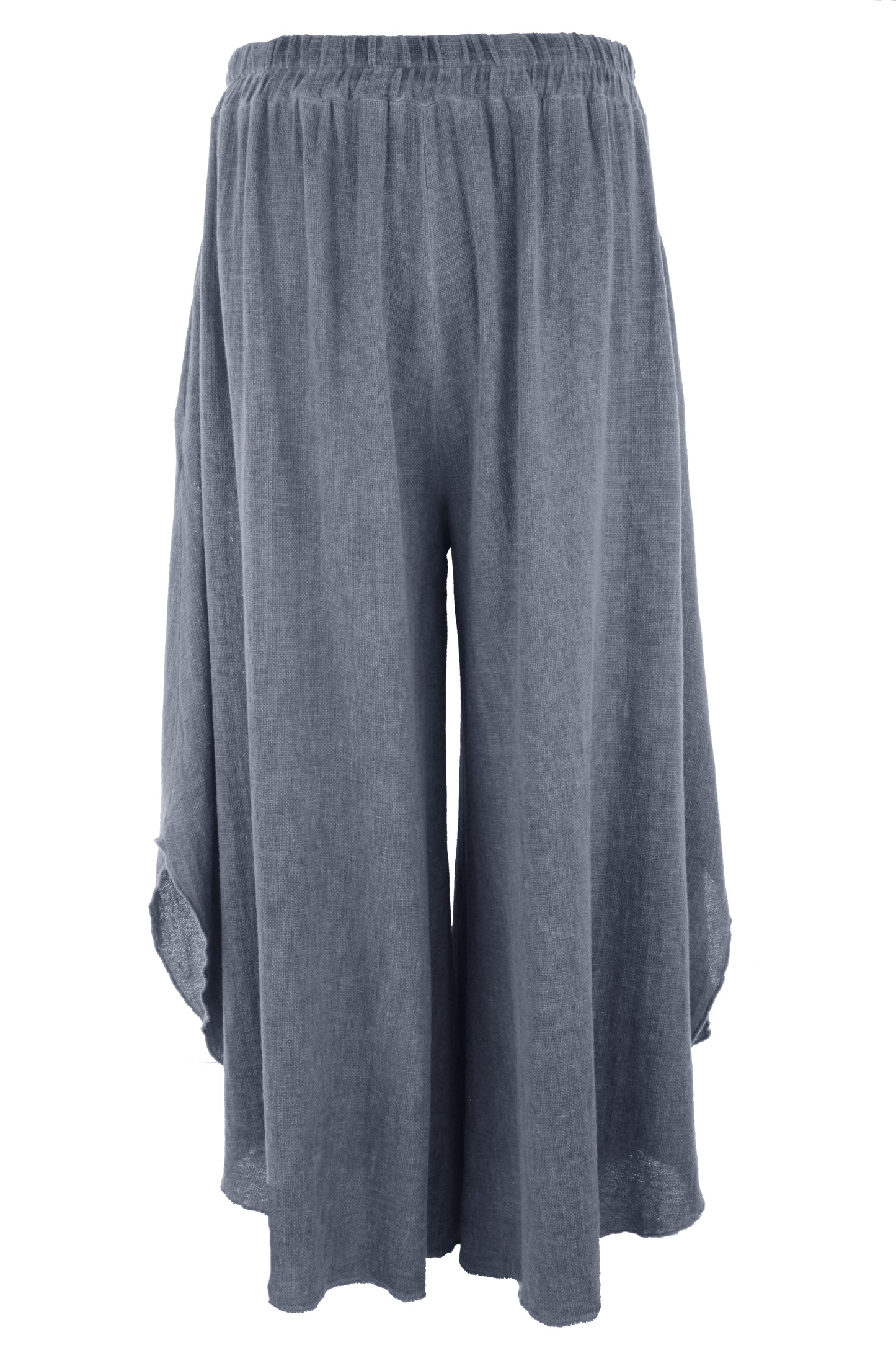 Side Slit Wide Leg Teabag Linen Trouser