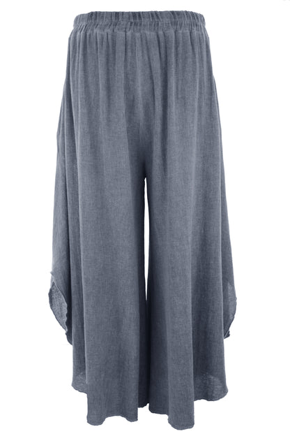 Side Slit Wide Leg Teabag Linen Trouser