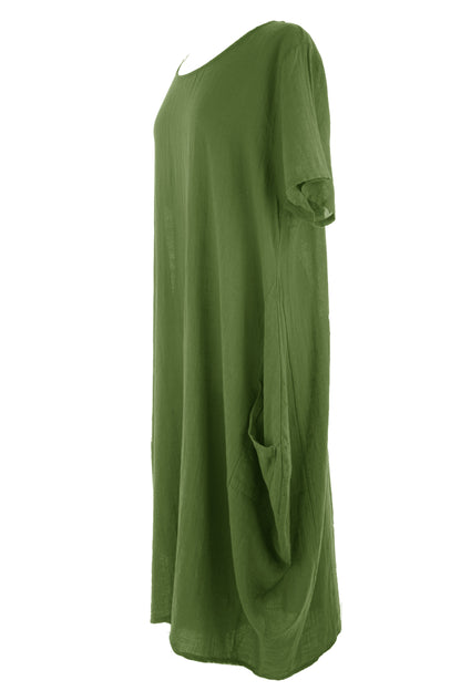 2 Pocket Cotton Tulip Midi Dress