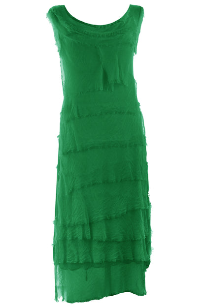 Sleeveless Frayed Detail Silk Midi