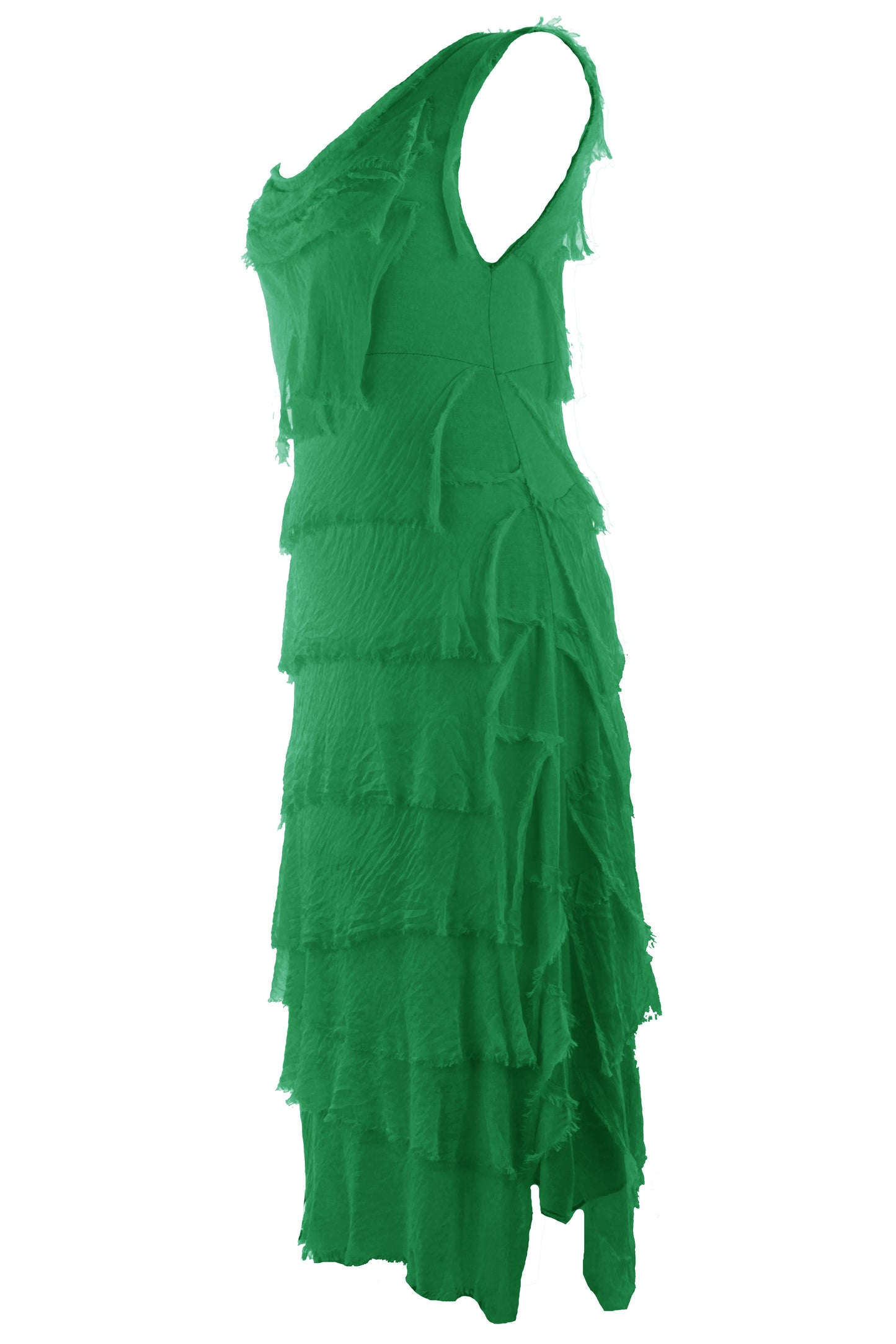 Sleeveless Frayed Detail Silk Midi