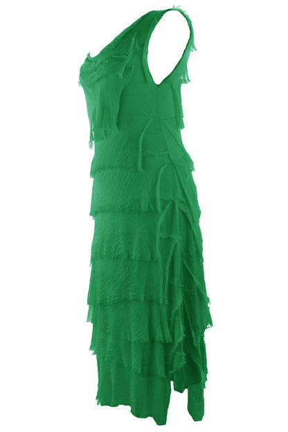 Sleeveless Frayed Detail Silk Midi