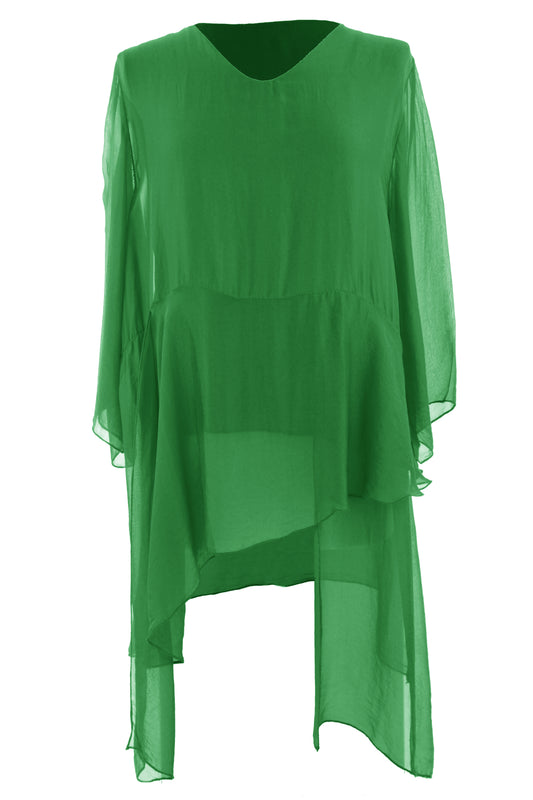 V Neck Asymmetric Silk Top