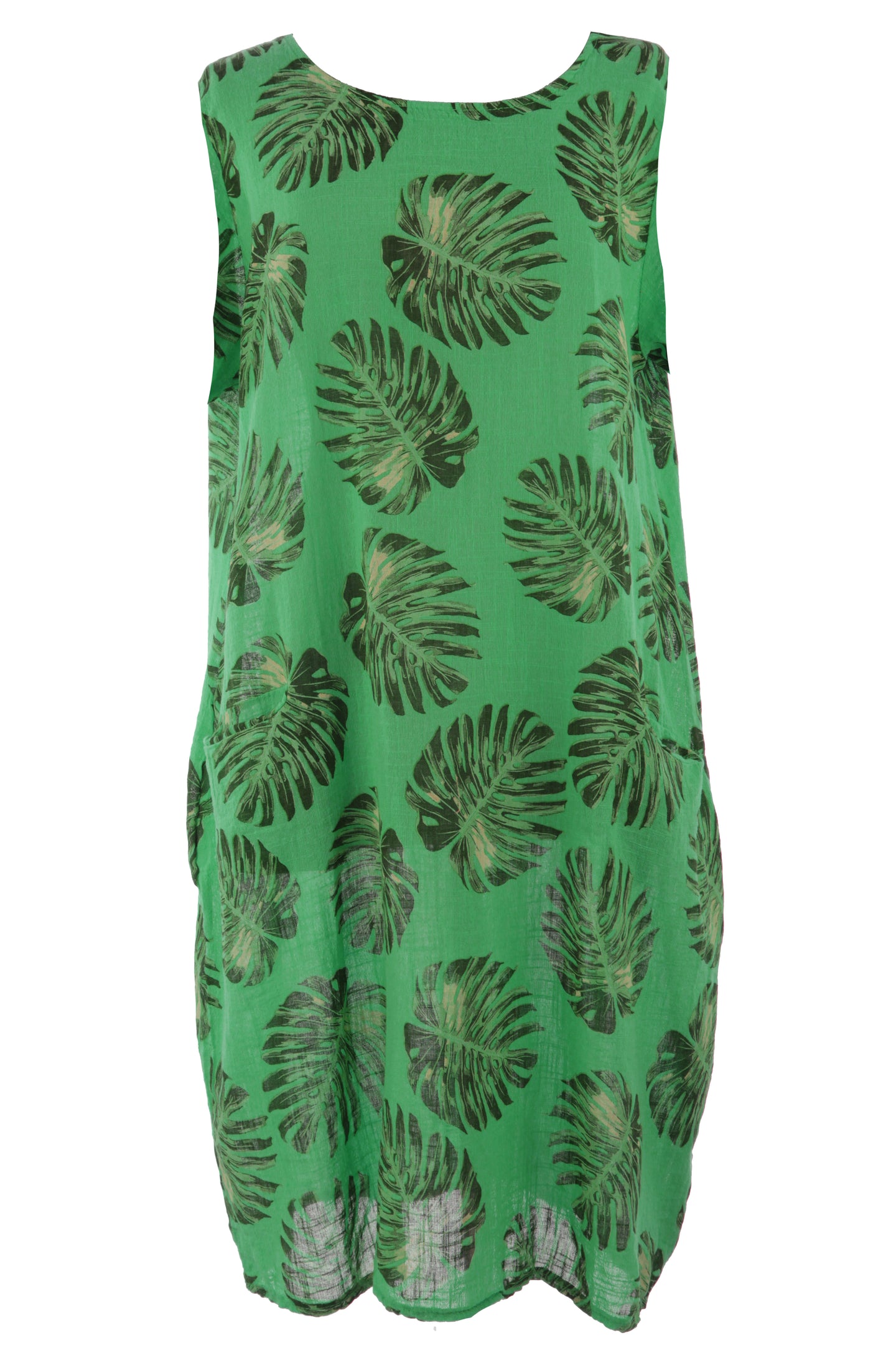 Sleeveless 2 Pocket Palm Print Dress