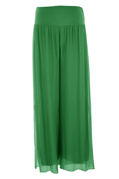Side Slit Wide Leg Silk Trouser