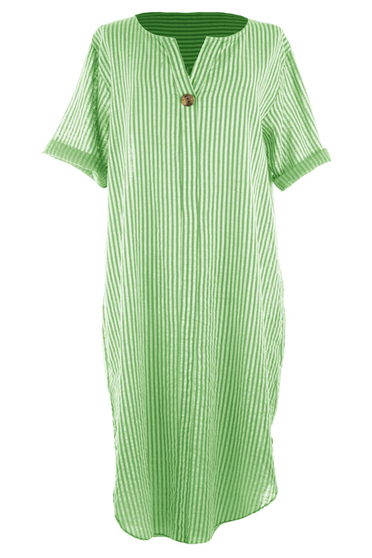Button Detail Stripe Midi