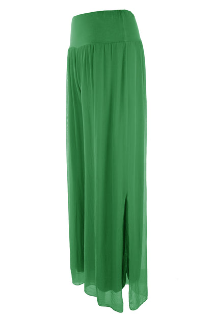 Side Slit Wide Leg Silk Trouser