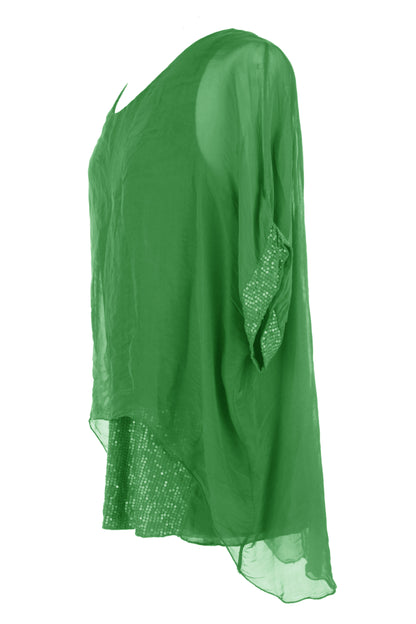 Sequin Hem Silk Top