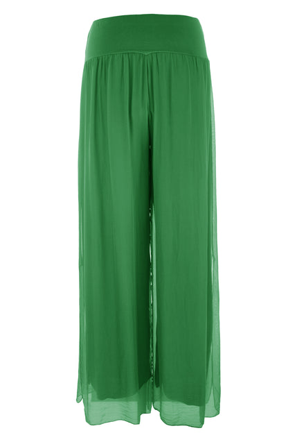 Side Slit Wide Leg Silk Trouser