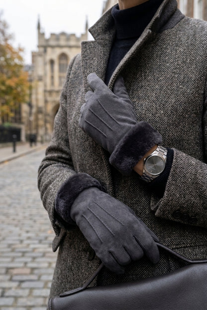 Stitch Detail Faux Fur Cuffs Gloves