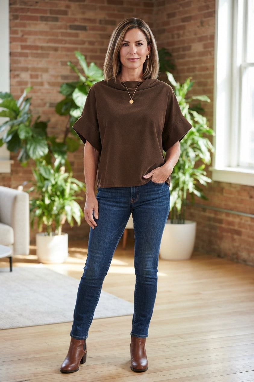 Slash Cowl Neck Corduroy Top