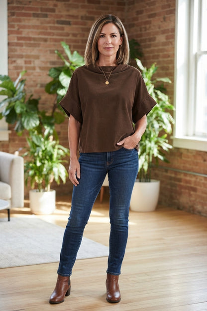 Slash Cowl Neck Corduroy Top