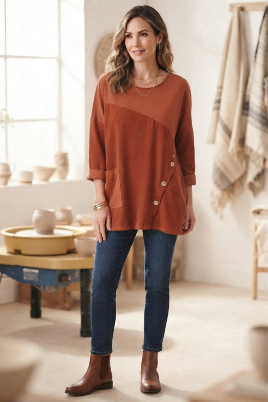 3 Button Detail Corduroy Top