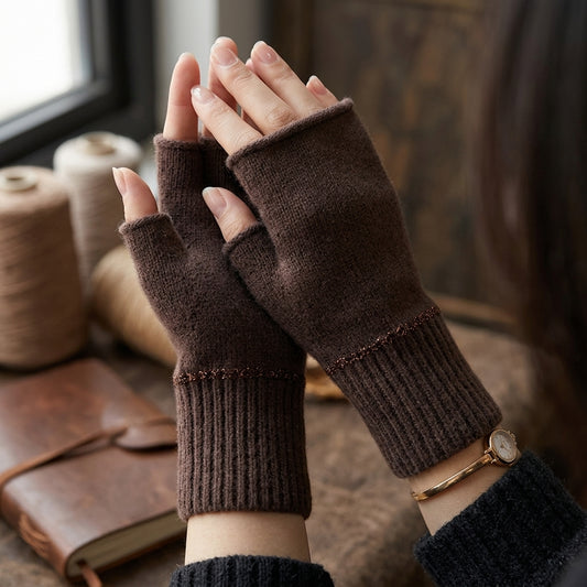 Lurex Trim Cashmere Fingerless Gloves