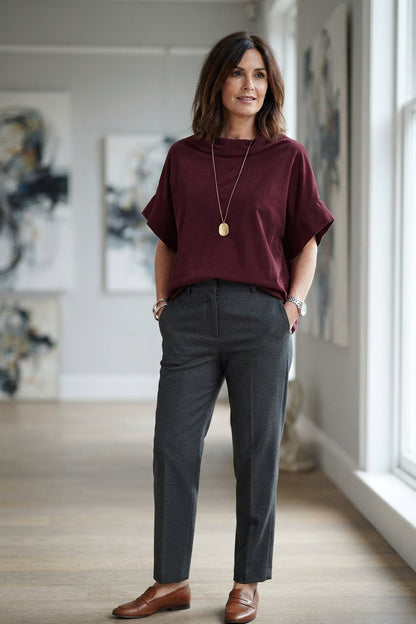Slash Cowl Neck Corduroy Top