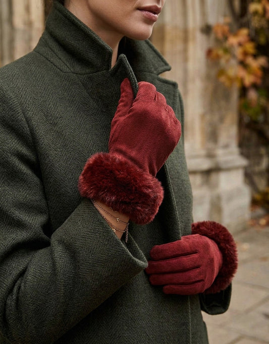 Faux Fur Cuff Suede Gloves