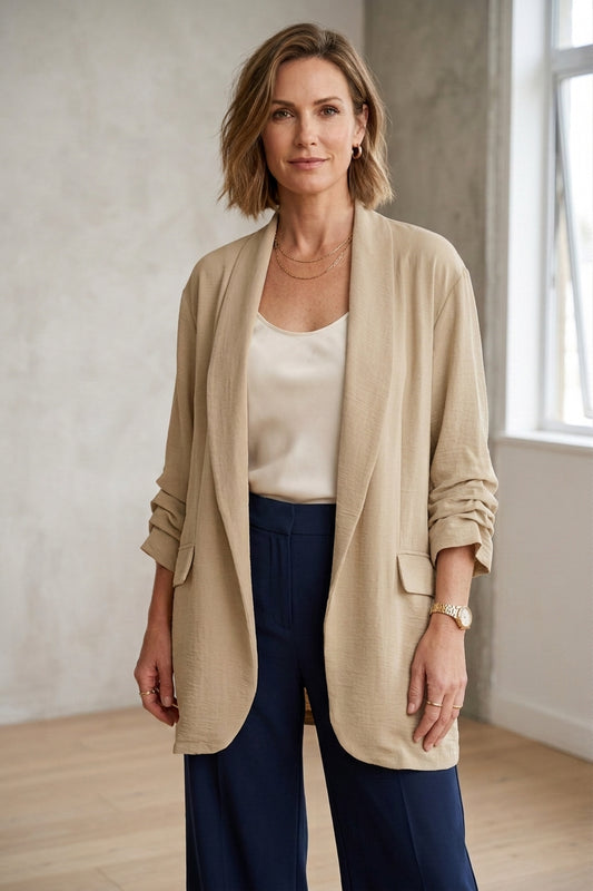 Ruched Sleeve Blazer