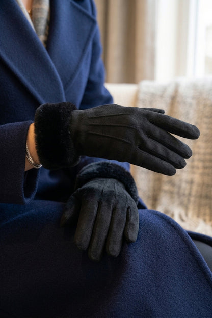 Stitch Detail Faux Fur Cuffs Gloves